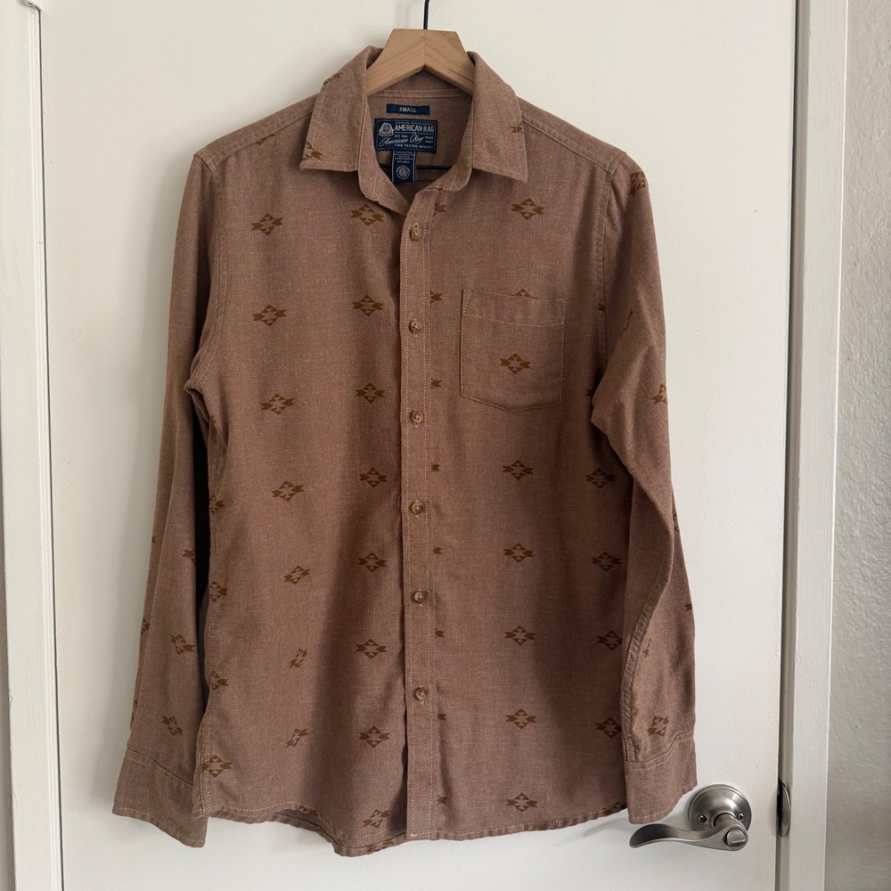 American‎ Rag Cie Brown Pattern Button Down Shirt Grandpacore Eclectic Grandpa